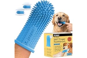 Jasper Dog Toothbrush, 360 Dog Tooth Brushing Kit, Finger Toothbrush, Cat Tooth Brush, Teeth Cleaning, Pet Tooth Brush for Small & Large Pets, Pet Toothpaste Not Included, 2-Pack Blue