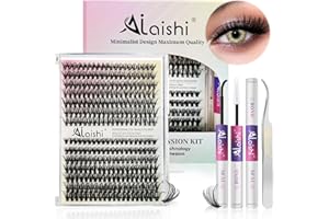 AILAISHI Lash Clusters Kit, DIY Cluster Eyelash Extensions 9‑16mm, 30D+40D, 280pcs Fluffy D Curl Natural Lashes with Lash Bond and Seal, Tweezers–Waterproof Fake Cat Eye Wispy Individual Clusters(16MIX1-1-S)