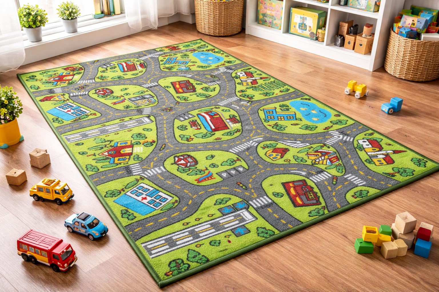 Kids Carpet Playmat Rug City Life Great for Playing with Cars and Toys - Play Learn and Have Fun Safely - Kids Baby Children Educational Road Traffic Play Mat for Bedroom Play Room Game Safe Area