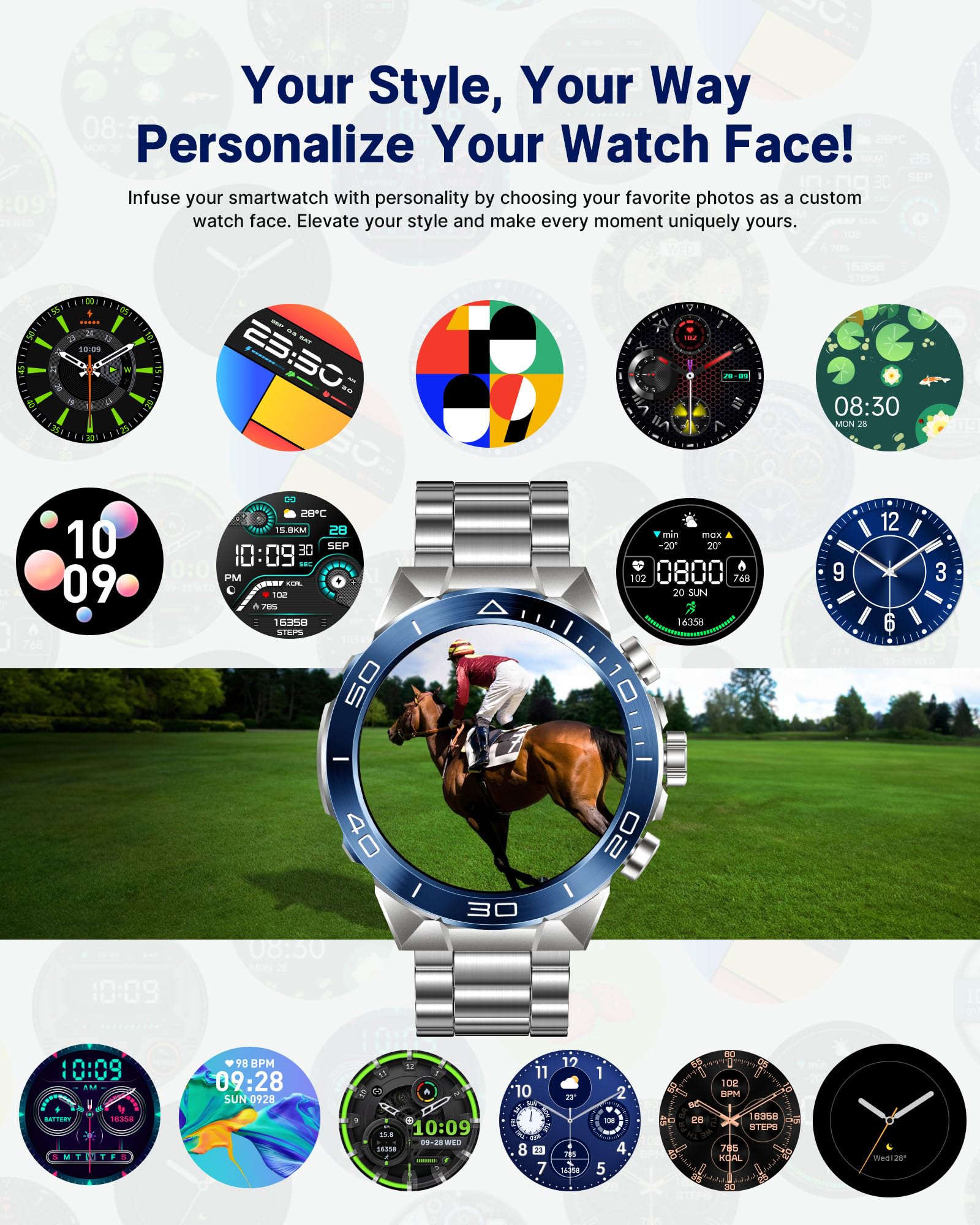 Smart Watch for Men (Answer/Make Call),1.43''AMOLED Screen with 24 Hours Healthy Monitor, 100+ Sports Modes Fitness Tracker Watch, 400mAh Battery Pedometer Calorie Smartwatch Compatible Android iOS