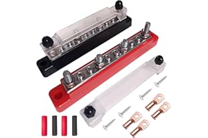 Tiwerlfe 10 Way Power Distribution Block Bus Bar 12v, 4 X 1/4" Posts(M6), 6 X #8 Screws Terminals，Battery Bus Terminal Block 