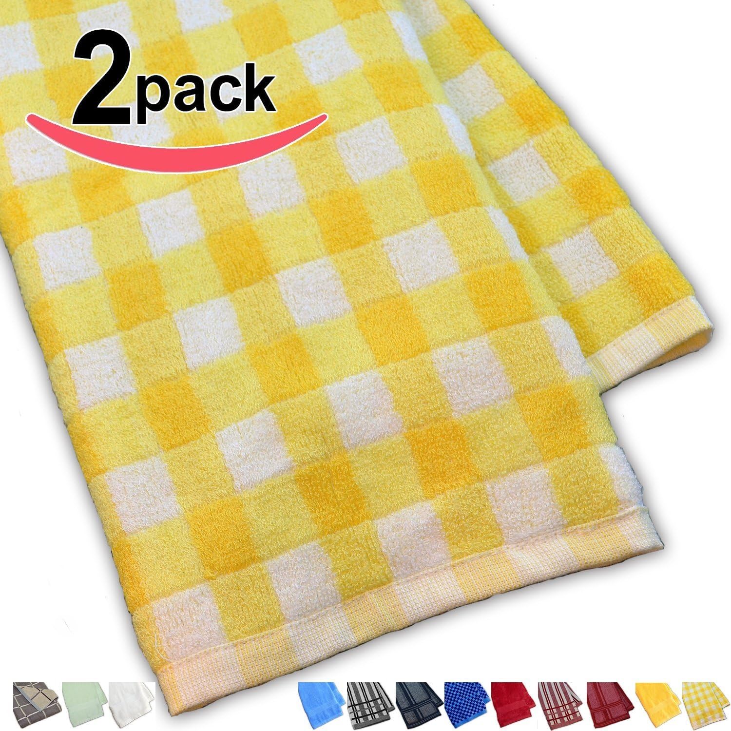 26.5-Inch-by-13-Inch Luxury Bamboo Kitchen Dish and Hand Towels, Yellow & White Plaid (Set of 2)