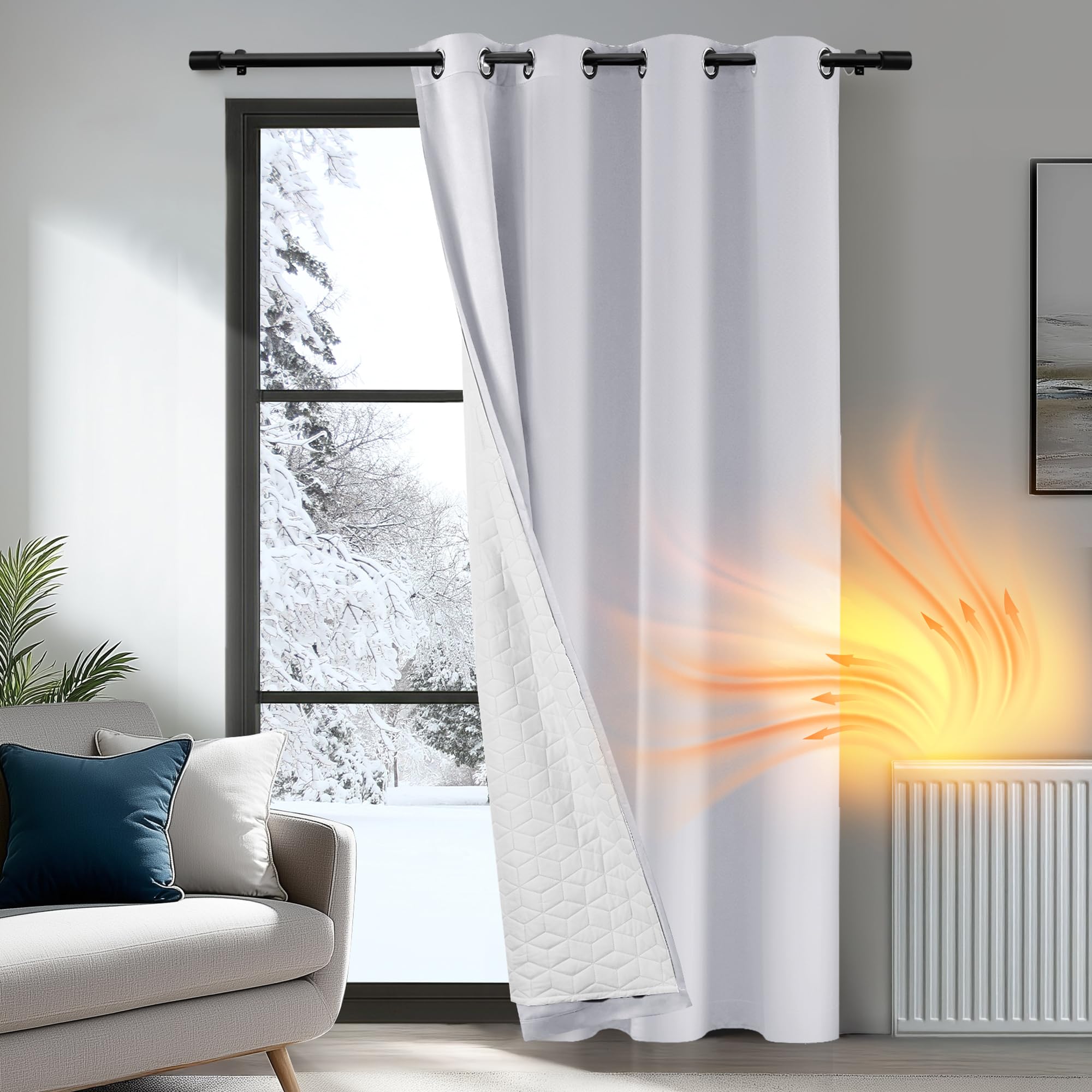 Deconovo Door Curtain Thermal, Eyelet Curtain with Thick Microfiber Liner, Windproof Noise Reducing Silver Grey Panel for Room Window, 52"x 90", 1 Panel