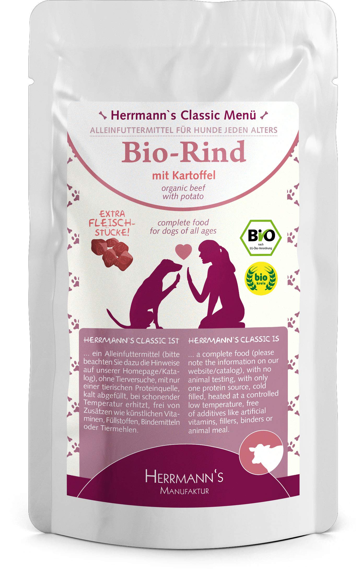 Herrmanns Beef Menu 1 with Potato, Apple, Pear, Celery, Coconut Flakes 130 g Organic Dog Food, Pack of 12 (12 x 130 g)