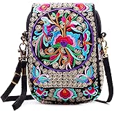 SILKAREA Embroidered Cute Mini Crossbody Bag for Women Small Handbags Wristlet Wallet Bag Cell-phone Pouch Coin Purse