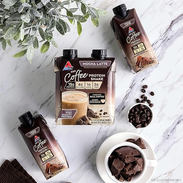 ATKINS MOCHA LATTE ICED COFFEE FLAVORED PROTEIN SHAKE, HIGH PROTEIN, LOW GLYCEMIC, LOW CARB AND LOW SUGAR SHAKES, KETO-FRIENDLY, 12 PACK