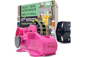 echomerx Original Heat Tape Dispenser Multi-Roll - Pre-Cut Sublimation, Heat Resistant, Heat Transfer, Thermal, Heat Press, Thin Double-Sided & Scotch Tapes, 1" & 3" Large Core, Pink