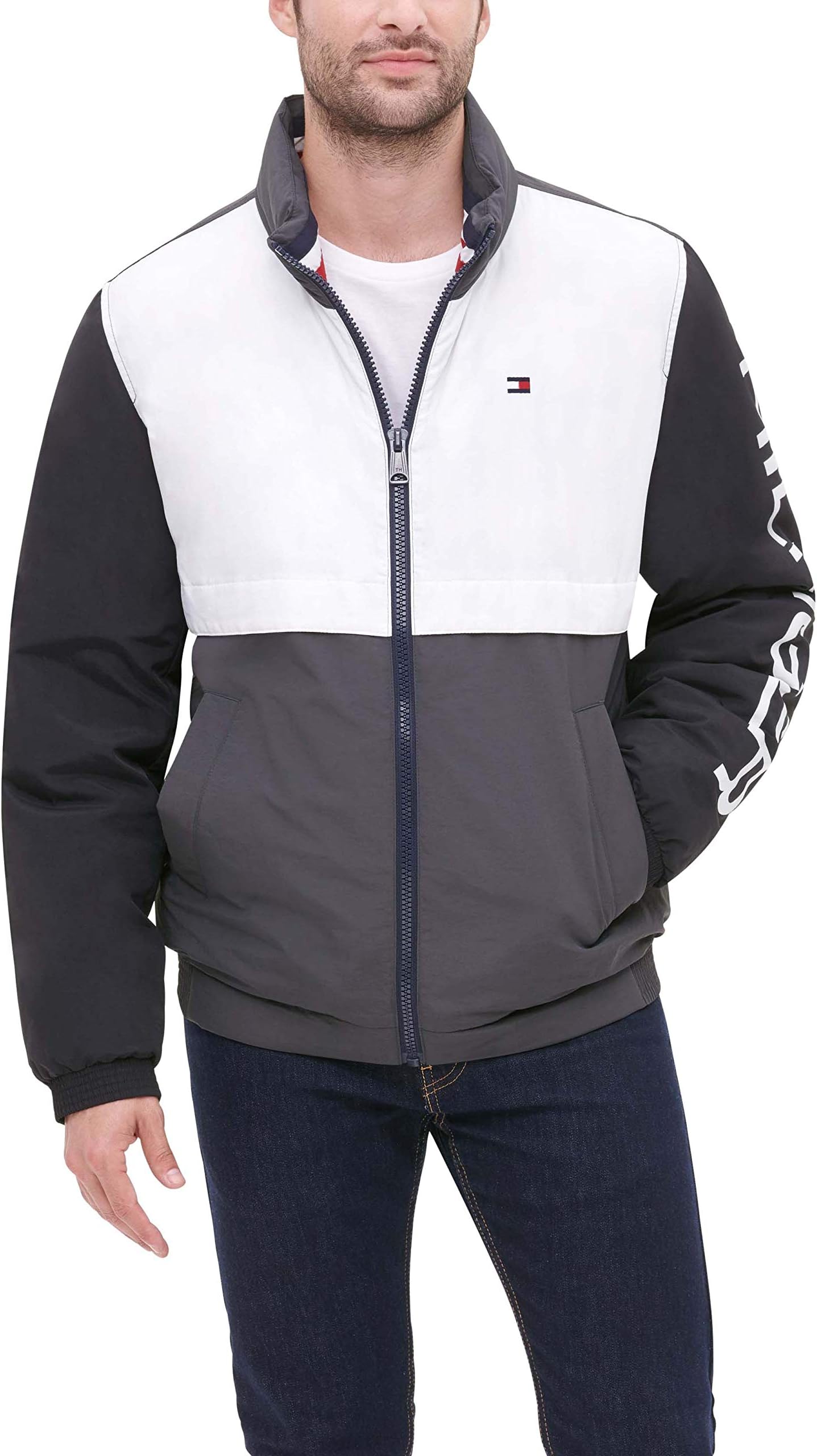Tommy Hilfiger mens Retro Colorblocked Stand Collar Performance Puffer Jacket