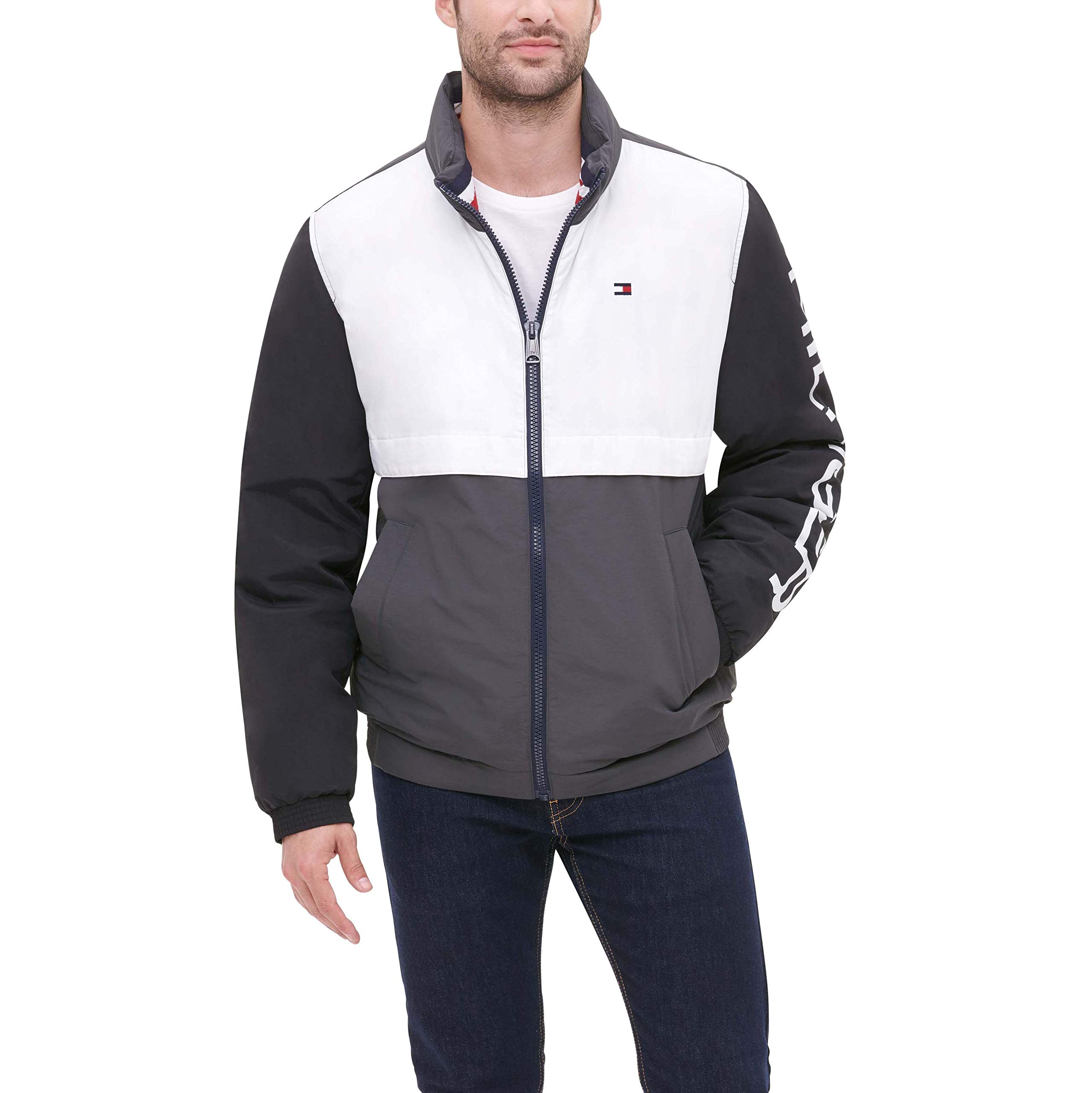 Tommy Hilfiger mens Retro Colorblocked Stand Collar Performance Puffer Jacket