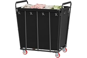 Hoctieon Large Laundry Cart with Wheels, 400L Heavy Duty Laundry Basket Organizer, Rolling Hamper Sorter for Clothes Storage, Industrial Dirty Clothes Hamper for Home & Hotel, Black