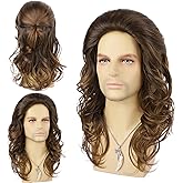 Guree Hair Long Curly Wigs for Men Heat Resistant Synthetic Mens Wig for Daily Party Halloween Cosplay Costume Use (Dark Brown)