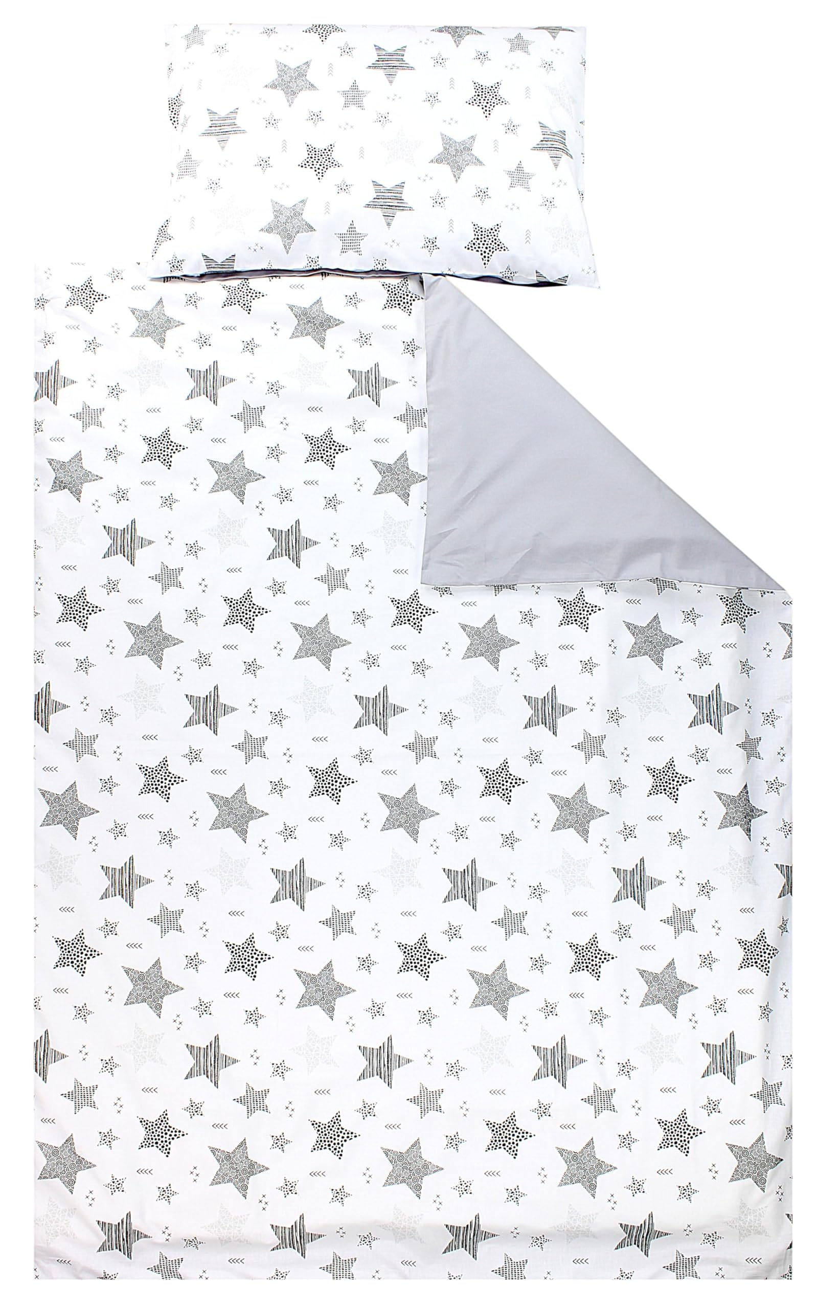 TupTam Children Bedding Set Duvet Cover Pillowcase Two-Sided, Stars Gray/Black, 135x100 cm
