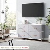Nicehill Tall Chest of Drawers Fabric Dresser 5 Drawers Grey White view 2