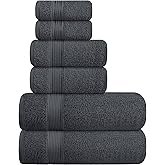 Elvana Home Ultra Soft 6 Pack Cotton Towel Set, Contains 2 Bath Towels 28x55 inch, 2 Hand Towels 16x24 inch & 2 Wash Coths 12x12 inch, Ideal Everyday use, Compact & Lightweight - Charcoal Grey