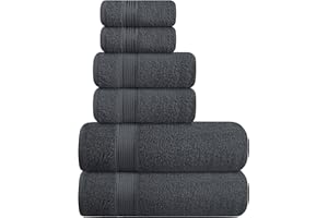 BELIZZI HOME Elvana Home Ultra Soft 6 Pack Cotton Towel Set, Contains 2 Bath Towels 28x55 inch, 2 Hand Towels 16x24 inch & 2 Wash Coths 12x12 inch, Ideal Everyday use, Compact & Lightweight - Charcoal Grey