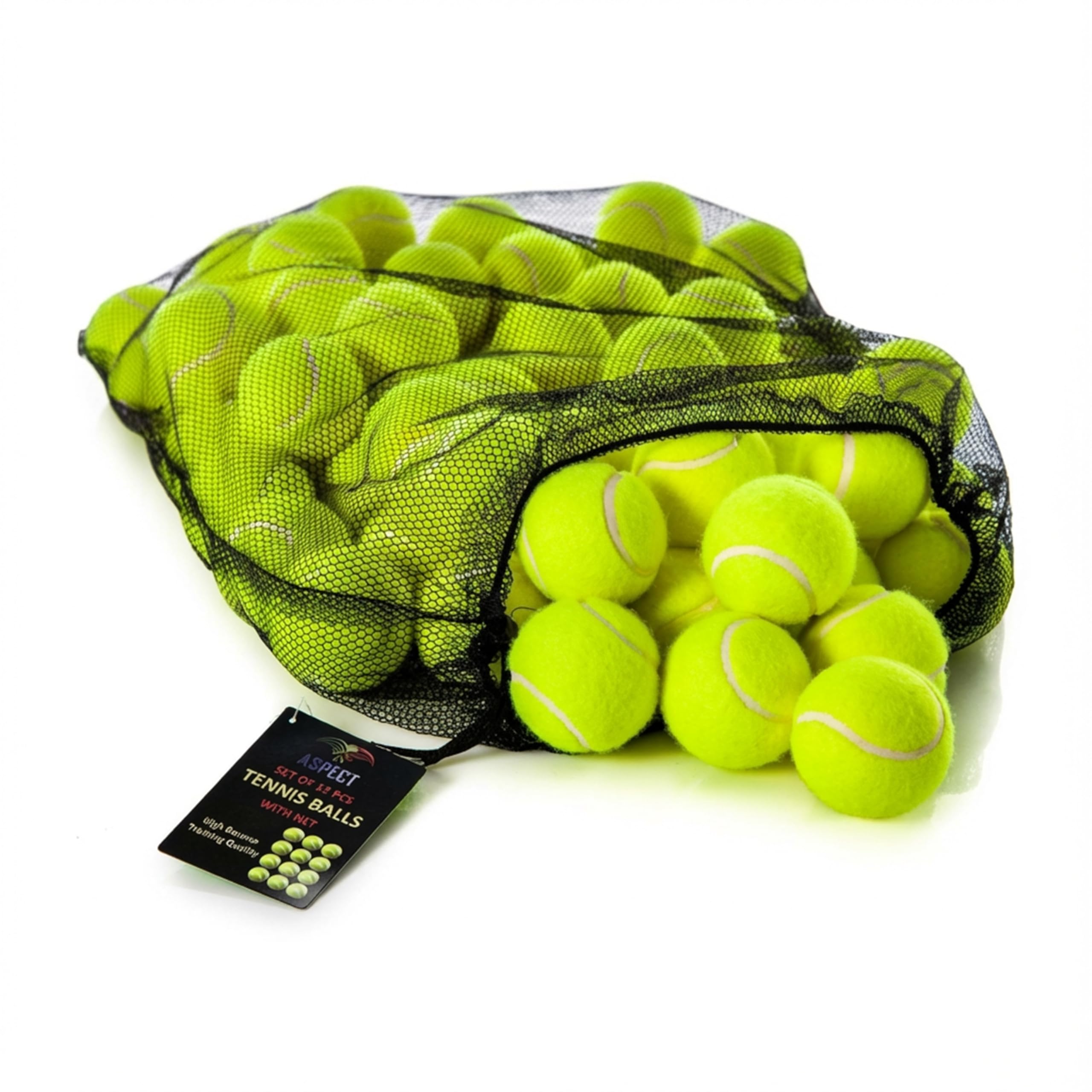 Aspect Practice Tennis Balls, 12 Pressure Less Training Exercise Tennis Balls with Easy Transport bag, Soft Rubber Tennis Ball Perfect for Beginners Training Lessons Pet Dog Playing Balls
