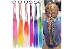 GENERIC Colored Hair Extensions for Kids,Braided Ponytail Extension,Hair Accessories for Girls,colored hair braids extensions,6pcs Crazy Hair Day Accessories hair tie with (6PCS Colorful Braids)