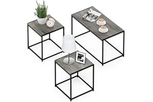 Furinno Camus Modern Living Room Coffee Table with 2 End Tables Set, French Oak Grey