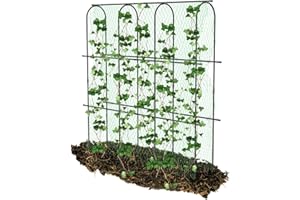 Optimech Cucumber Trellis for Garden 6ft Tall with Nylon Netting, Metal Garden Arch for Climbing Plants Outdoor Support Vegetable Vine Beans Peas A-Frame for Raised Bed