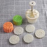 Dltsli Moon Cake Mold Set Cookie Stamp 5pcs 100g Stamps, Thickness Adjustable DIY Cookie Press Decoration Cake Mold Hand Cutter Set