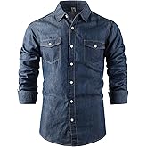 OCHENTA Men's Long Sleeve Chambray Denim Shirt – Lightweight Cotton Blend Western Button Down Casual Top