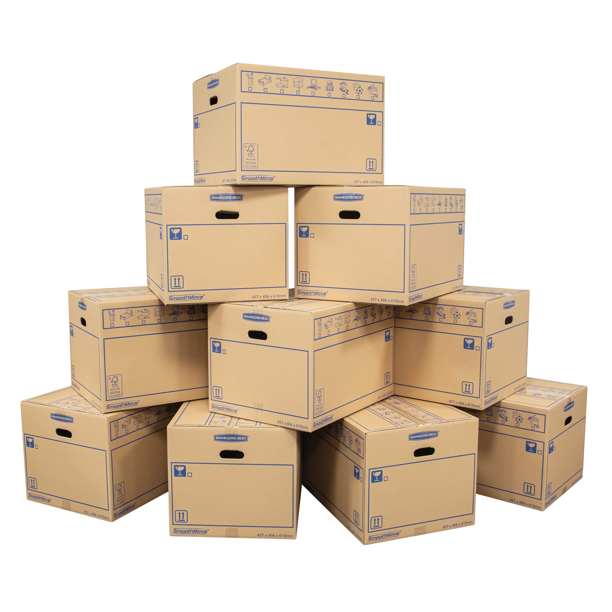 BANKERS BOX 10 SmoothMove Heavy Duty Double Wall Cardboard Moving and Storage Boxes with Handles