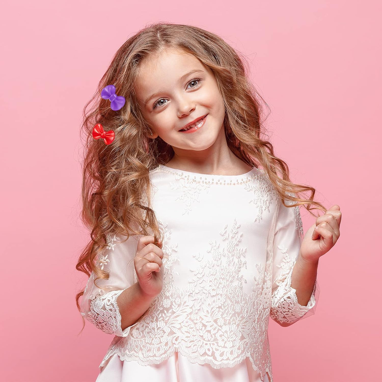 50 Pieces Self Hinge Barrette Plastic Hair Barrette Colorful Girl Hair Clips Barrette Random Color Cartoon Hairpin Girl Hair Accessories (Bowknot) : Beauty