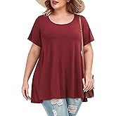 Plus Size Tops for Women Tunic Wine Red Loose Short Sleeves T Shirts Flowy Blouses(Wine Red,6XL)