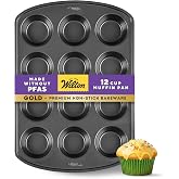 Wilton Gold Non-Stick Muffin Pan, Made Without PFAS, 12-Cup | Non-Stick Steel with Scratch-Resistant Coating, Resists Warping