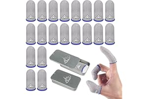 JWH Ultra-Thin Silver Fiber Gaming Finger Sleeves,White Thumb Sleeves Gaming Cots,20 Pack Gaming Finger Gloves for PUBG,with 2 pcs Storage Box,Light Breathable,Anti-Slip,Fundas para Dedos Gamer
