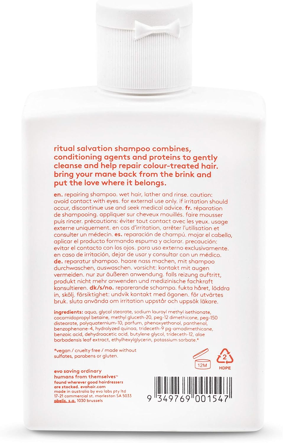 Evo Ritual Salvation Repairing Sulphate-Free Shampoo for Damaged Colour-Treated Hair - Protein-Rich, Strengthens & Moisturises - 300 mL - Image 3
