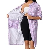 Women’s Post Surgery Robe & Hospital Gown with Zipper, Drain & Side Pockets, Mastectomy Recovery Pajamas & Gift