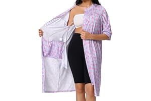 APRBARK Women’s Post Surgery Robe & Hospital Gown with Zipper, Drain & Side Pockets, Mastectomy Recovery Pajamas & Gift