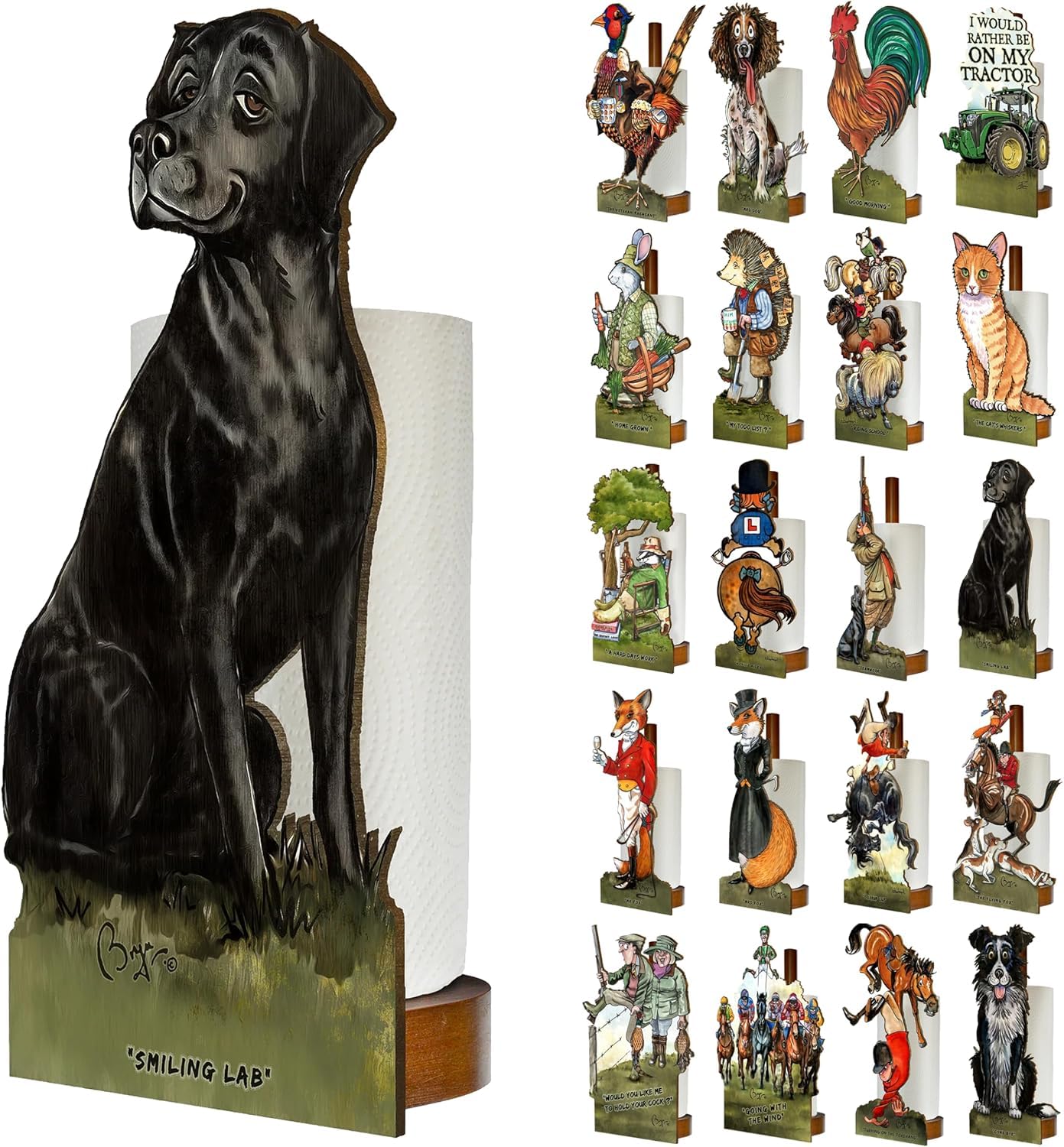 Looprints Fun Toilet Roll Storage & Kitchen Towel Holder Wooden Stand | Bryn Parry Black Labrador | Kitchen & Bathroom Decor & Accessories | A Great Gift Idea For Labrador Owners & Gun Dog Enthusiasts — image 1