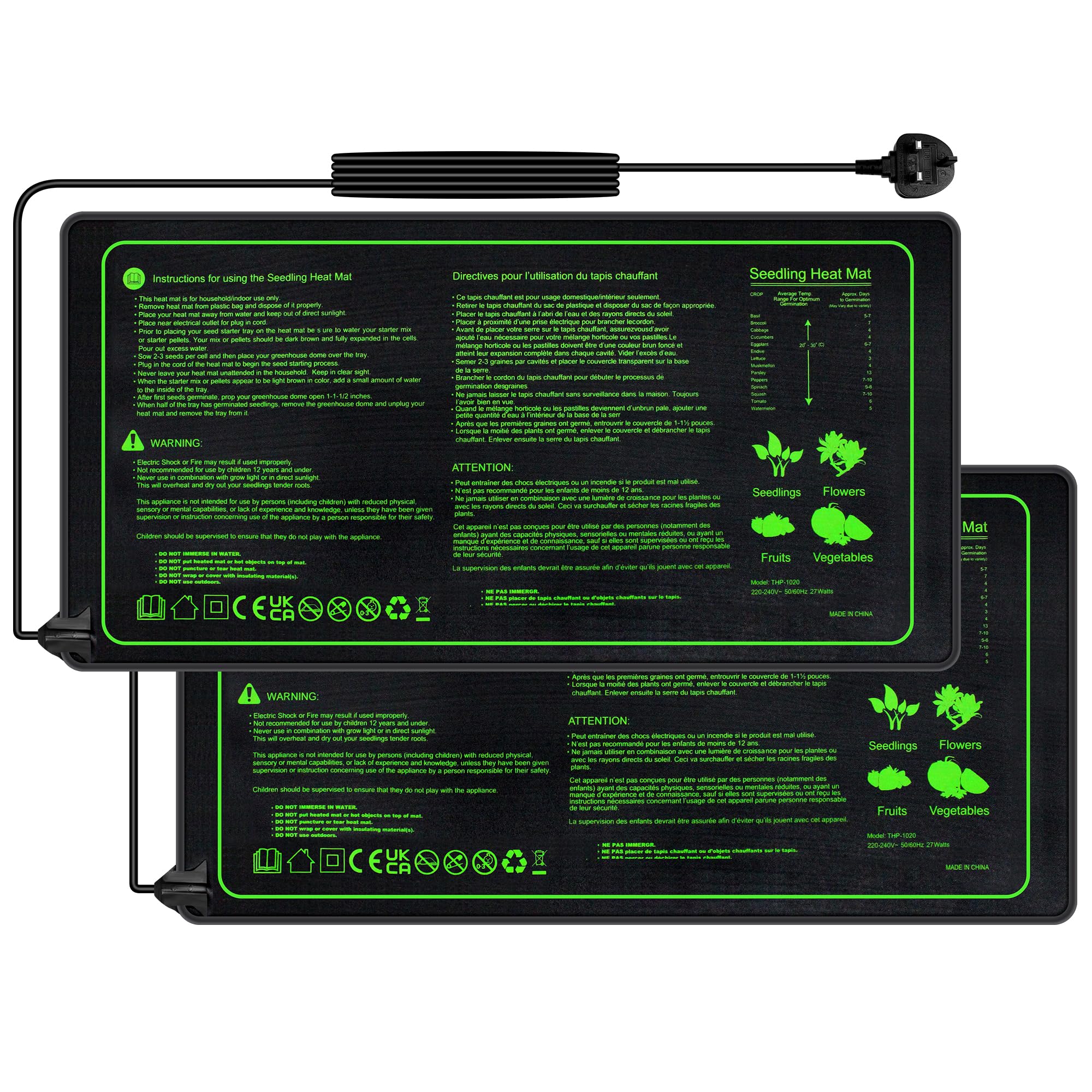 Hyindoor 2 Pack Seedling Heat Mat Heated Propagator Durable Waterproof Seedling Heating Pad for Winter Hydroponic Indoor Seedling Germination 10.63"x 21.26"