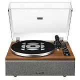 QLEARSOUL ONE-S Vinyl Record Player with Bluetooth Input/Output, All-in-One Vintage Turntable Built in Speakers, Phono Preamp & DSP, AT-3600L Cartridge, 33/45 RPM (Walnut)