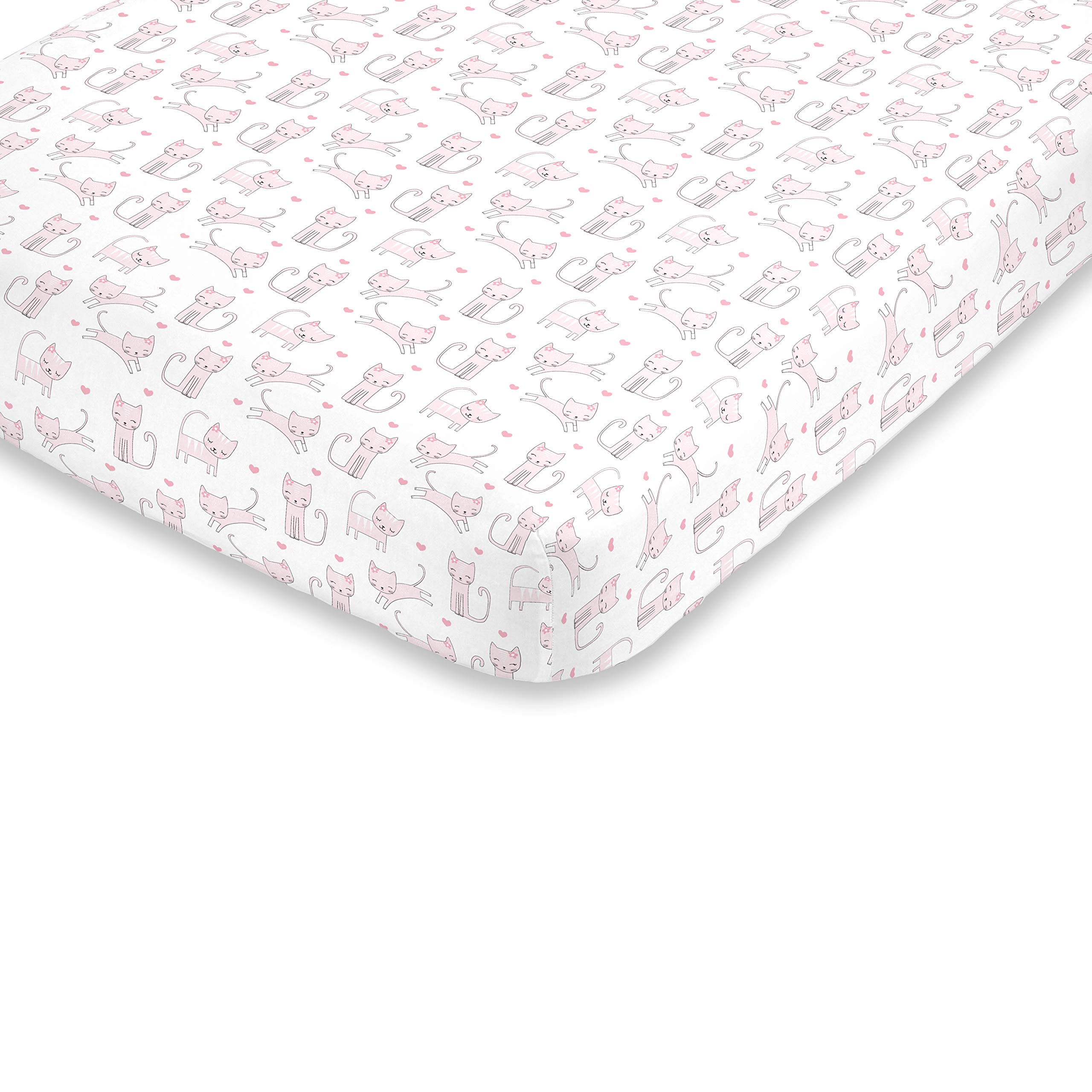 NoJo Super Soft Pink & White Purrdy Kitty Cat Fitted Crib Sheet, Pink, White