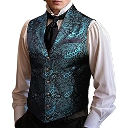 Barry.Wang Mens Blue Green Paisley Victorian Suit