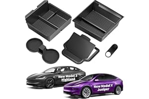 TSLDRV Center Console Organizer Tray for Tesla Model Y Juniper Accessories 2025 2026/For Tesla Model 3 Highland Accessories 2024 2025 2026 [Slide Smoothly/US Patent] Cup Holder Matte Black