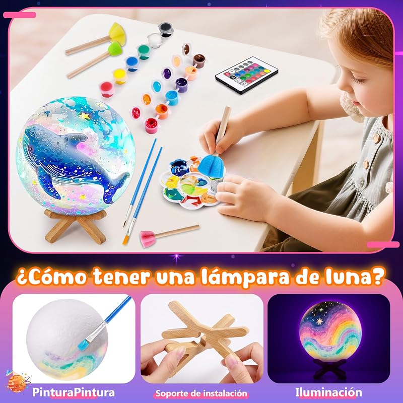 Juego de Manualidades Pintura con lámpara de, Pintura 3D Luz Nocturna, lámpara de Luna DIY, Juego Creativo para niños, Regalo de cumpleaños, Juego de Manualidades para niñas de 6 a 12