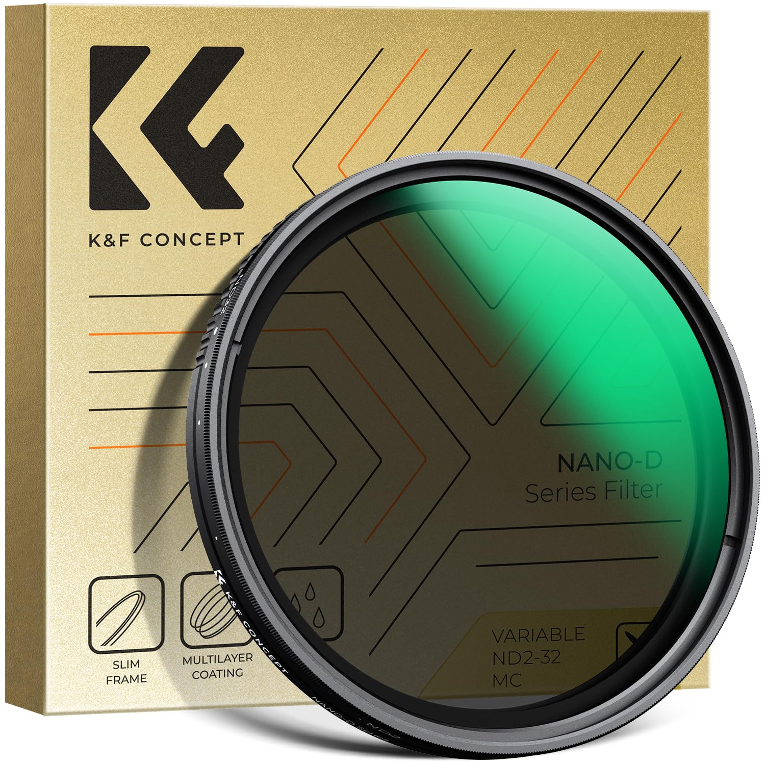 K&F CONCEPT 77mm Variable ND2-32 Filter, 1-5 f-stops ND Lens Filters 24-Layer Coating Waterproof ND2 to ND32 Filter Adjustable Neutral Density (Nano-D Series)