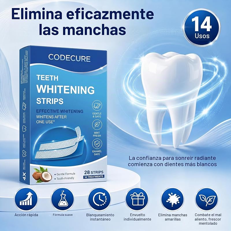 Tiras Blanqueadoras Dientes Sin Sensibilidad Sabor Coco 28 Tiras