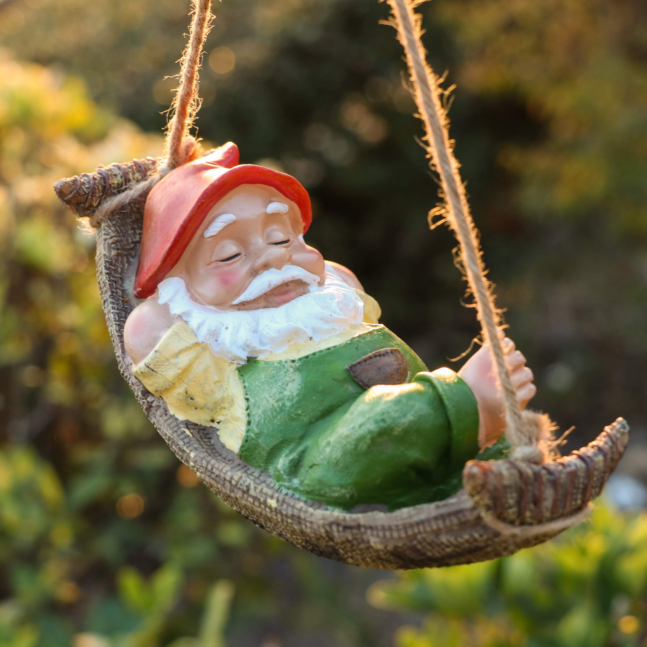 TERESA'S COLLECTIONS Garden Ornaments Outdoor, Tree Hanging Ornaments, Green Hanging Cute Sleeping Gonks,Waterproof Resin Gonks Ornaments, Indoor Outdoor 18.3CM