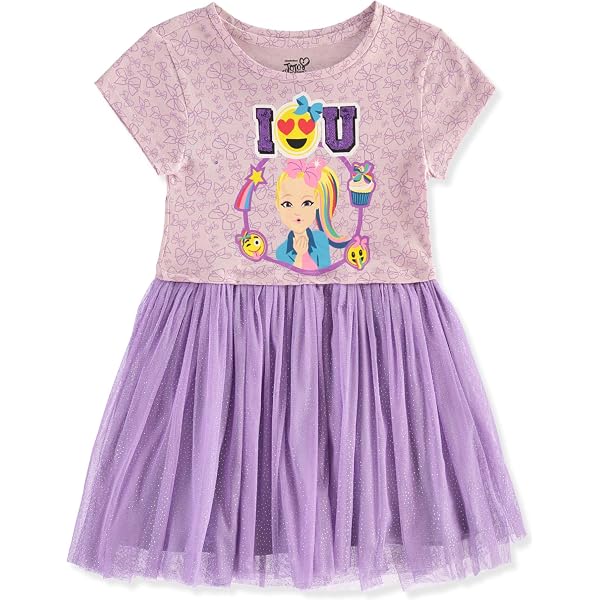 jojo siwa birthday dress Nickelodeon Girls Short Sleeve Glitter Tulle Tutu (Emoji/Purple, 10/12) Birthday tutu