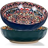 Zohsfbet Large Serving Bowls, 10 inch Porcelain Bowls, 75 Oz Fruit Salad Soups & Pasta Bowls for Entertaining, Dinner, Party - Stylish Decorative Dishes, Set of 2, Microwave & Dishwasher Safe - GREEN