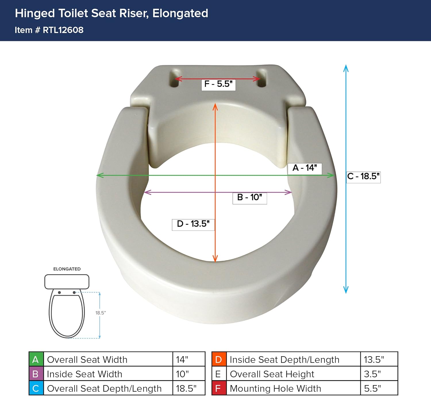 Drive Medical Hinged Toilet Seat Riser, Standard Seat, White: Health & Personal Care