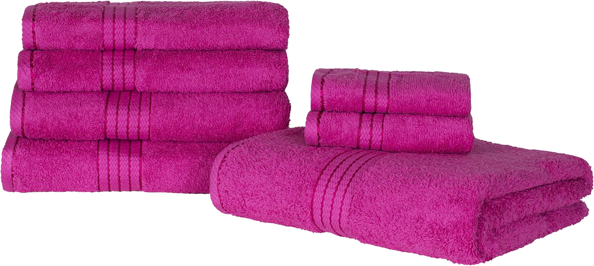 Dreamscene Luxury 100% Egyptian Cotton Soft Face Hand Bath Towel Bale 500GSM 7 Piece Set Fuchsia