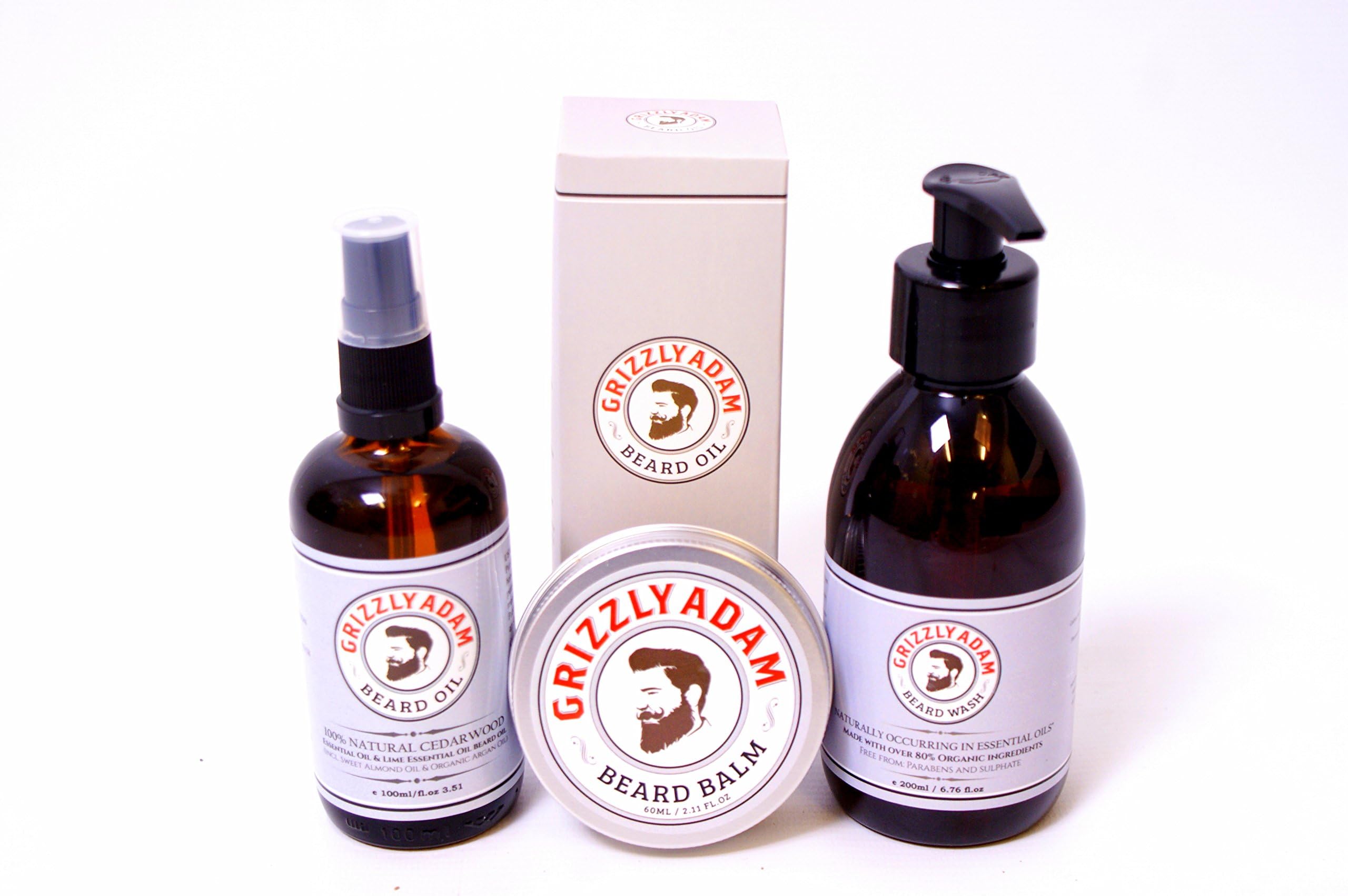 GRIZZLY ADAM Beard Care Bundle - 3 Top Selling Beard Care Products - Ideal For Restocking up ALL You Beard Grooming Items in 1 Easy Purchase - Contains Natural Beard Oil 100ml, Beard Wash 200ml and Beard Balm 60ml