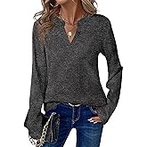 KIRUNDO Waffle Knit Tops V Neck Long Sleeve Blouses for Women Dressy Casual Henley Work Shirts 2026 Spring Fall Clothes
