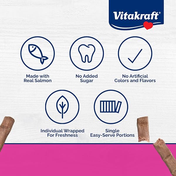 VITAKRAFT PURRSTICKS FOR CATS – NUTRITIOUS & HEALTHY SOFT CAT TREATS – GENTLY OVEN ROASTED MEAT STICKS FOR CATS W/ 70% MEAT – EASY-TO-SERVE CAT CHEW STICKS (SALMON, 24 PACK)